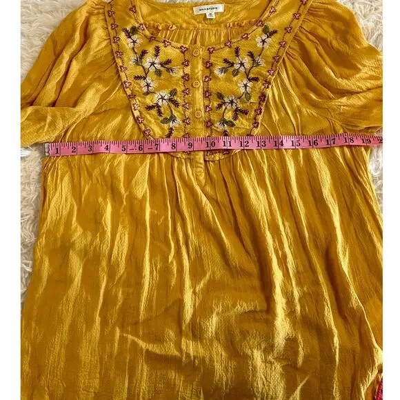 Max Studio Women's Size M Golden Yellow Embroidered Lightweight Blouse #0288 - Picture 10 of 11